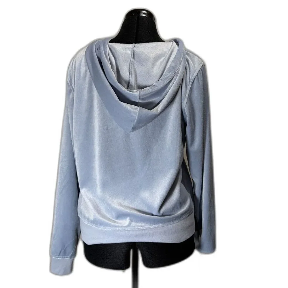 Fashion Nova Velour Zip Up Hoodie Women's Size XL Powder Blue Lounge Jacket